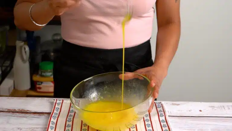 cherry flan step 1- mix egg