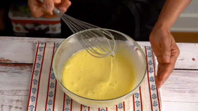 cherry flan step 2 - mix flour