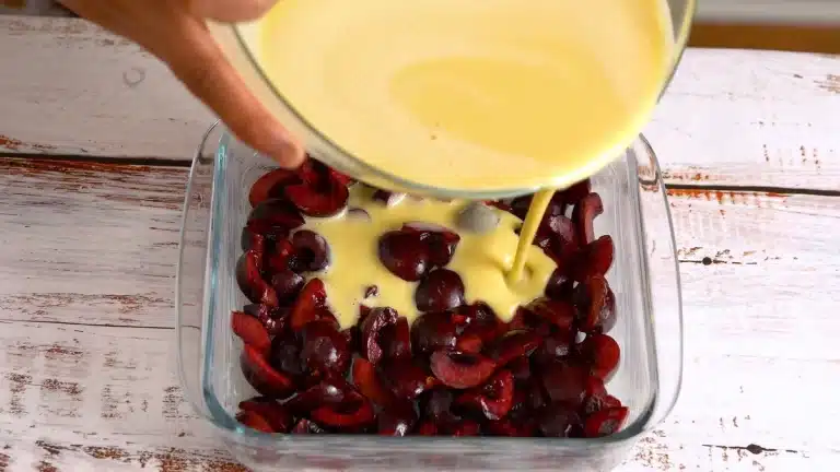 cherry flan step 3 - pour in bowl