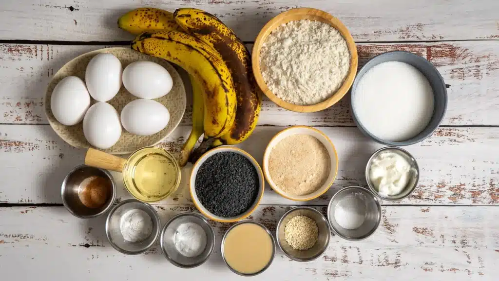 Black sesame banana bread ingredients