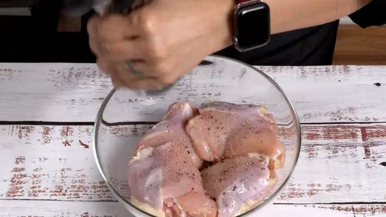 Hainanese Chicken rice - marinating chicken thighs