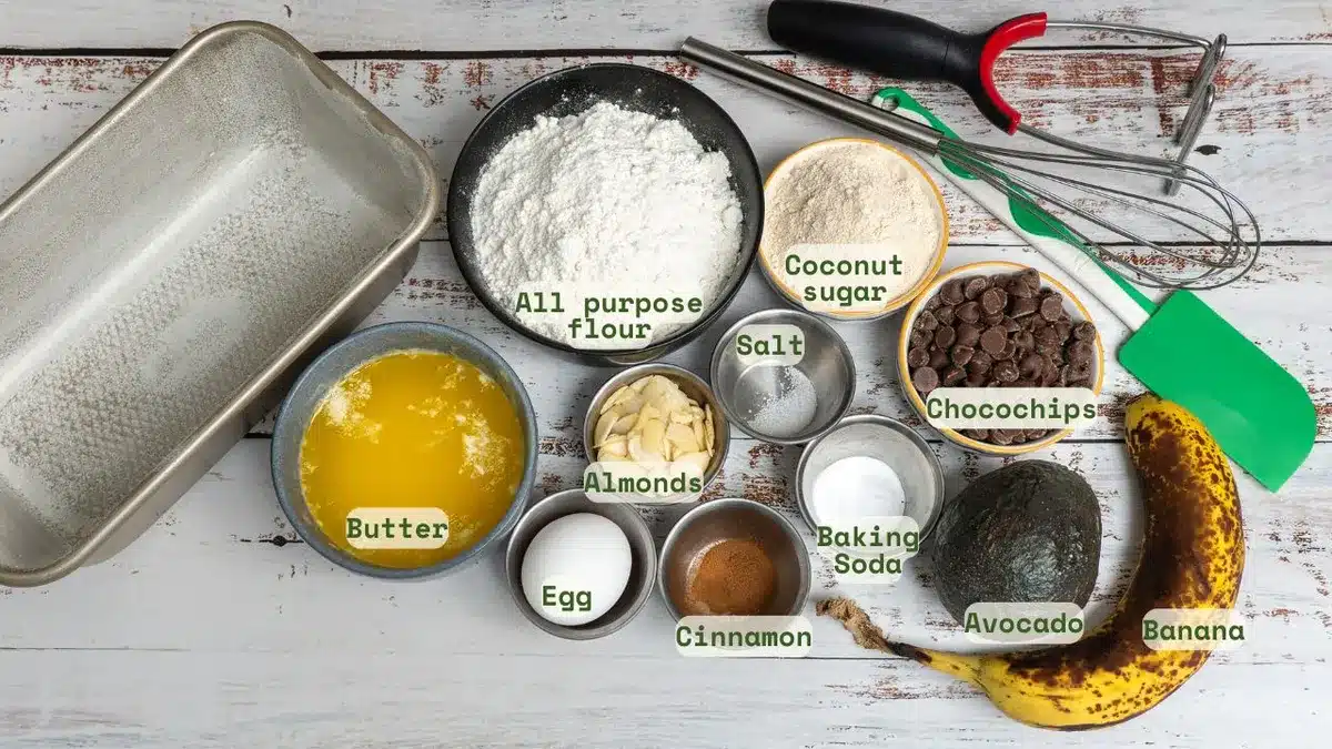 Chocolate Chips Avocado Banana Bread Ingredients
