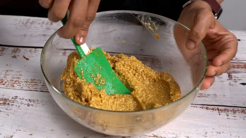 Mango Sesame Cake : No Flour, No Egg, just 5 Ingredients mix everything well