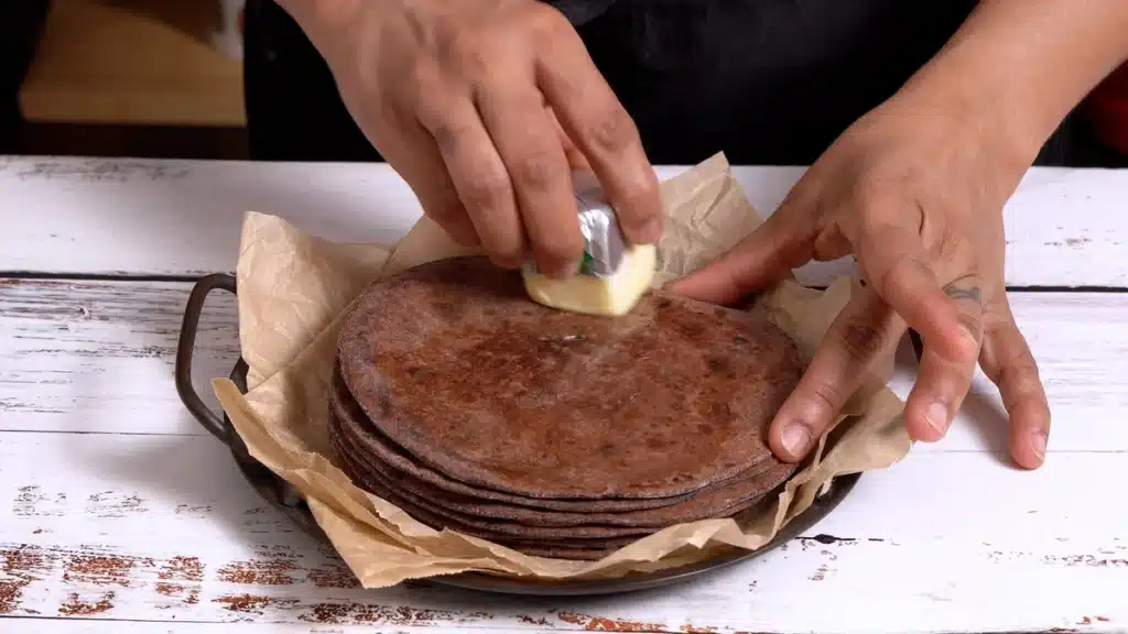 Sweet Chocolate Roti - Easy and Delicious apply butter to keep roti soft for long time