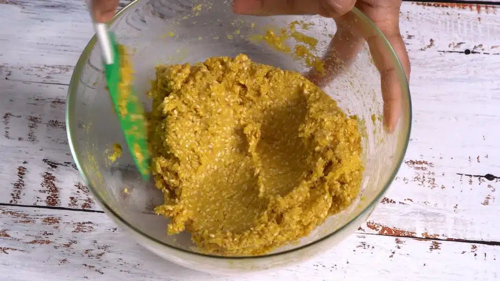 Mango Sesame Bites : Quick Snack make a thick paste