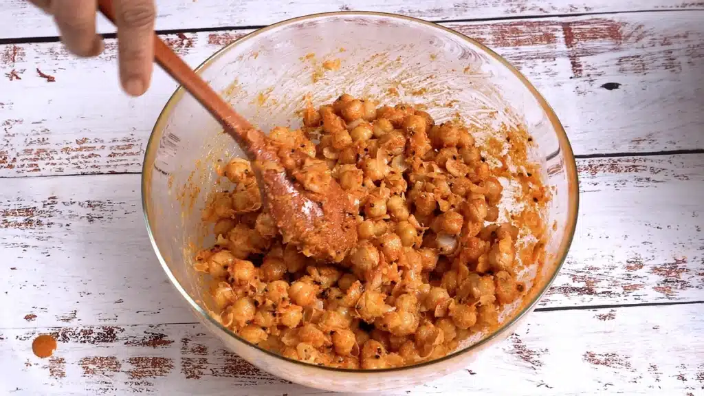 Baked Chickpeas - Better Than Popcorn mix chickpea with tahini paste