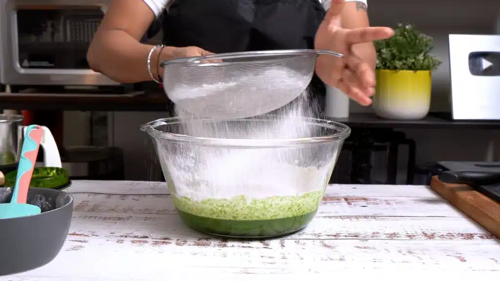 Green Bread - Full of Greens, Cheese and Nuts add flour in egg mixture and dry ingredients too