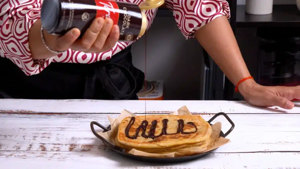 Homemade Milky Paratha with Egg and Sweetness enjoy paratha with chocolate sauce