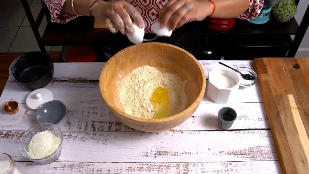 Homemade Milky Paratha with Egg and Sweetness mix egg with flour sugar and salt