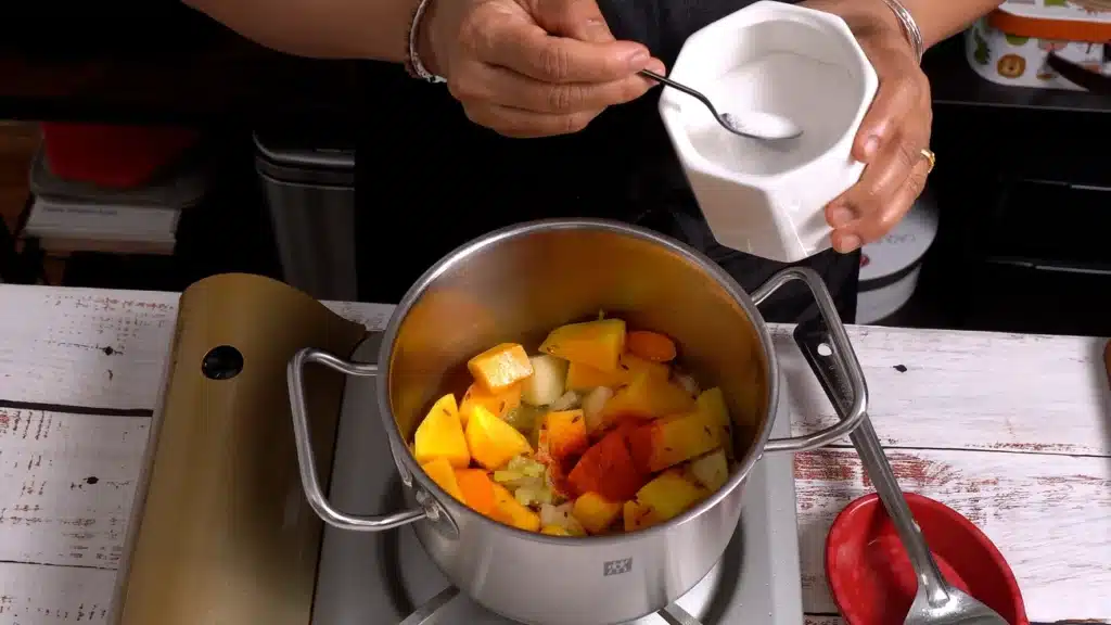A Bowl of Butternut Squash Soup to Brighten Chilly Evenings add chili powder, salt and pepper and cook for 1 minutes