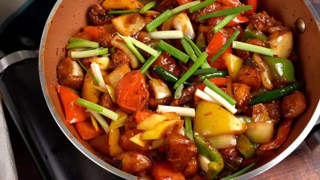 Devilled Chicken - Perfect Appetizer For Spice Lovers add green chili and green onion