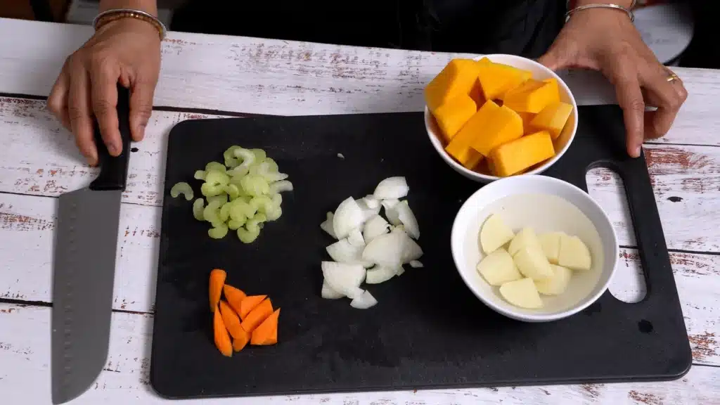 A Bowl of Butternut Squash Soup to Brighten Chilly Evenings chopped vegetable for soup