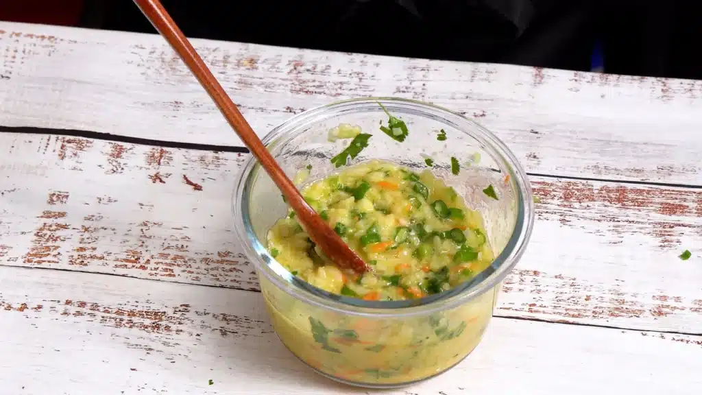 High-Energy Beaten Rice Omelette - Keeps You Full for Hours mix all ingredients with beaten egg and washed poha