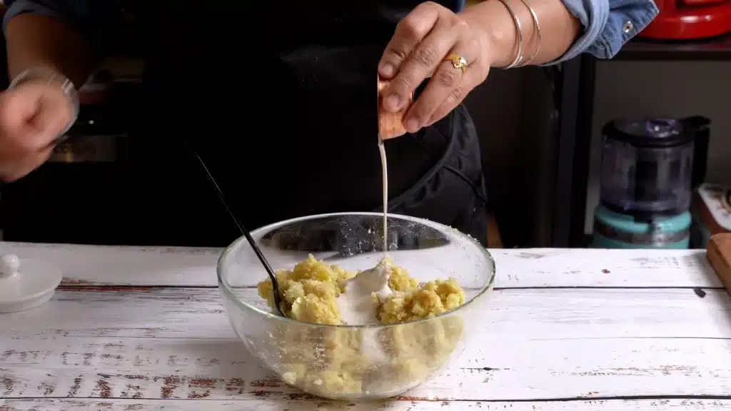 add cashew cream, olive oil with salt and mix well