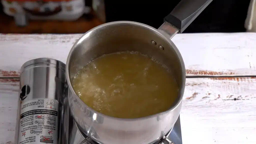 boil chicken stock in a pot