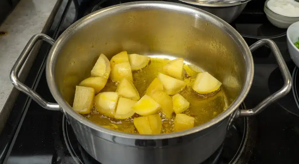 fry potatoes in oil until golden