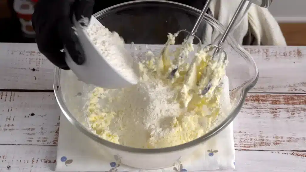 mix cream cheese and butter then add flour and mix