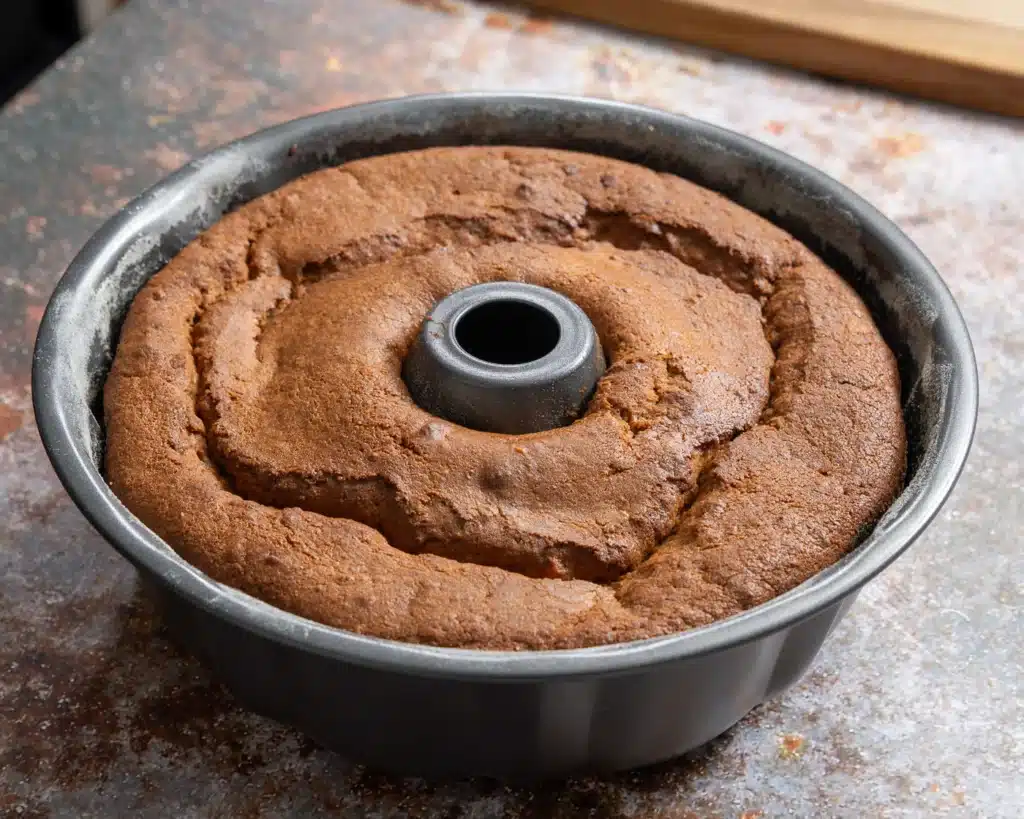 Irish Potato Bundt Cake fresh out of oven