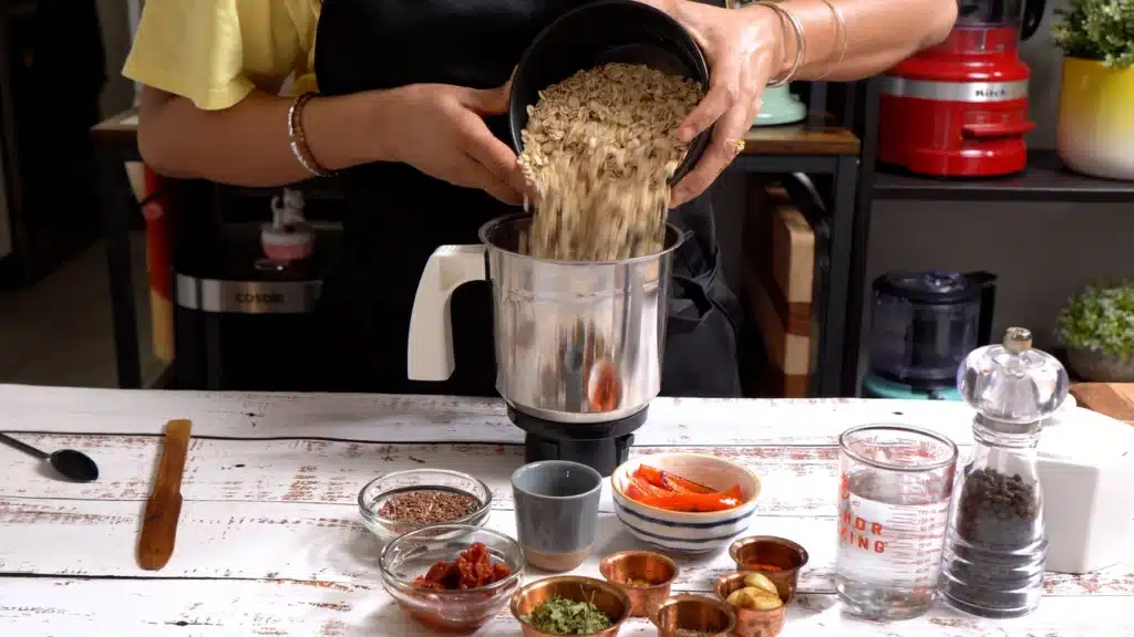 Spicy Oats Cracker : Low in Carb, High in Taste add all ingredients in a blender and make paste