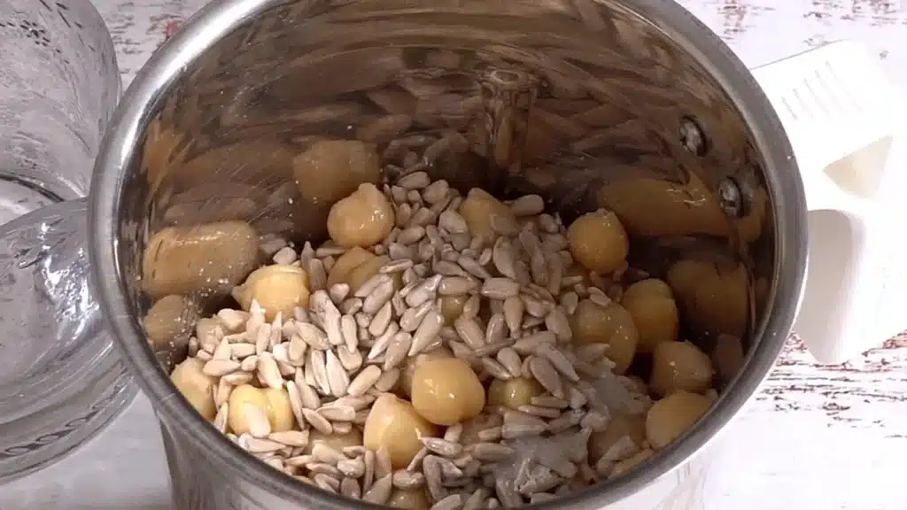 blend chickpeas, sunflower seeds salt and water