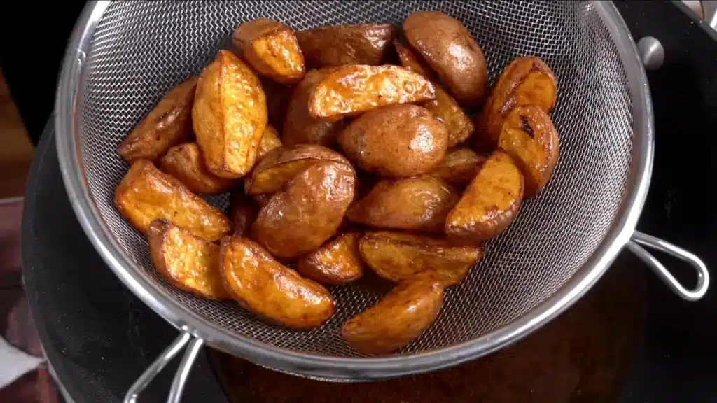 Spicy Devilled Potatoes ( Sri Lankan Inspired ) fry potatoes until golden