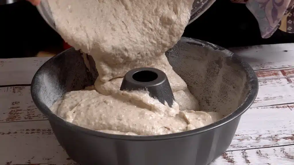 pour batter into Bundt pan