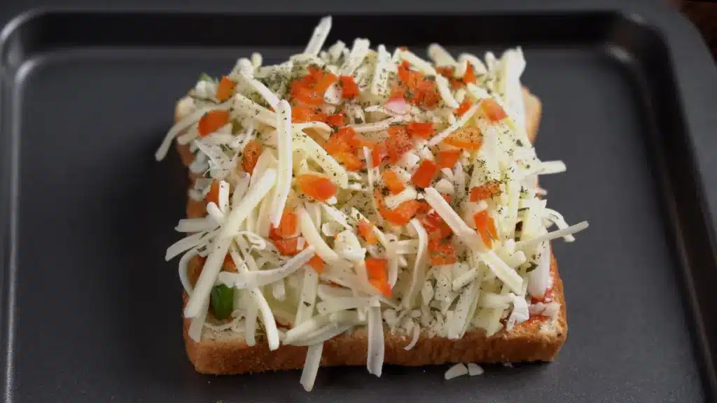 Crispy Bread Pizza (Ready in 10 Minutes!) add cheese on top