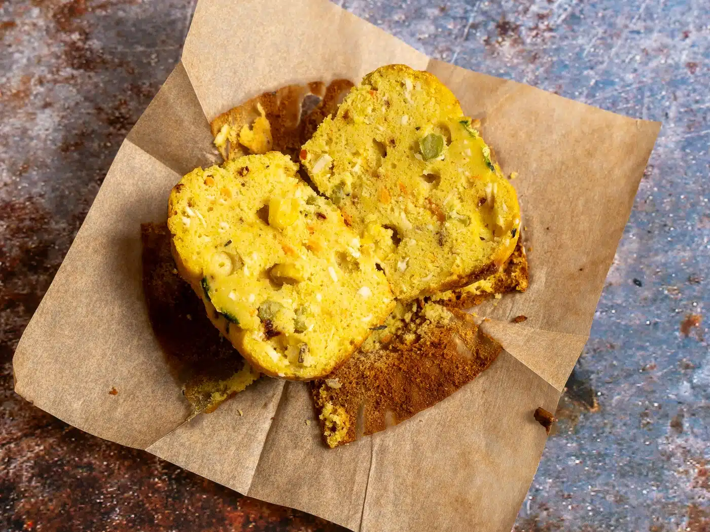 chickpea flour muffin cut in half