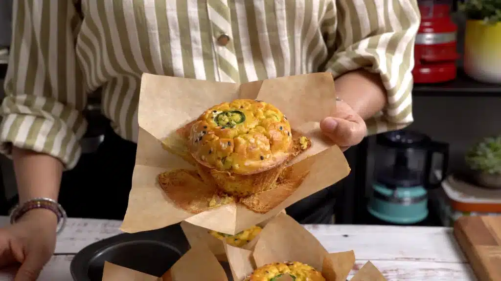 30-Minute Savoury Chickpea flour Muffins let it cool before removing liner