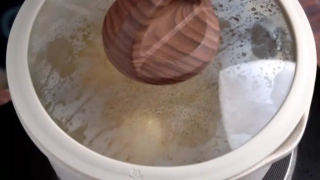 cover the pot and cook until water reduced to half