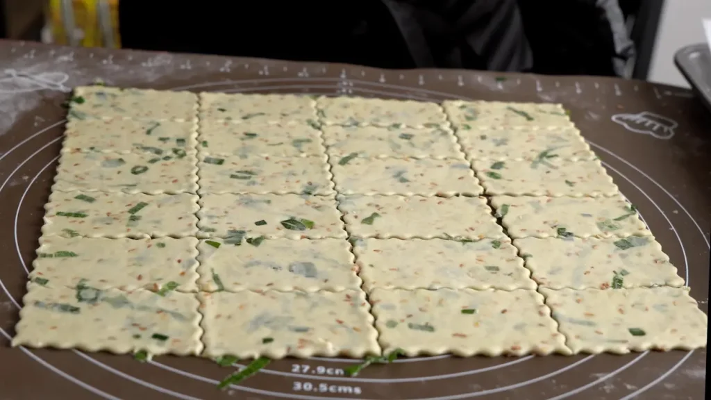 Green Onion Crackers (100% Better Than Store-Bought Snacks!) cut in rectangular shapes