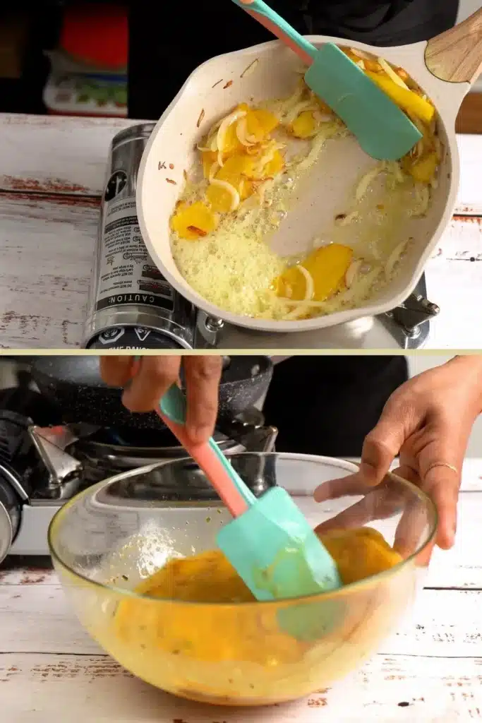 Pumpkin Spanish Omelette mix fried pumpkin in egg