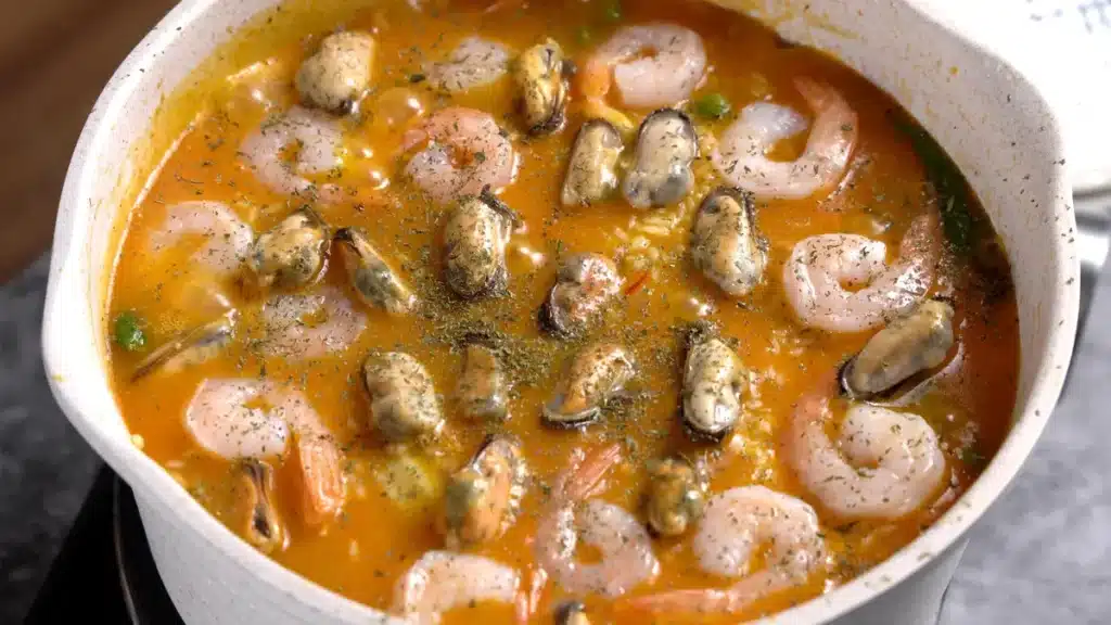 add shrimp, mussels with dry parsley