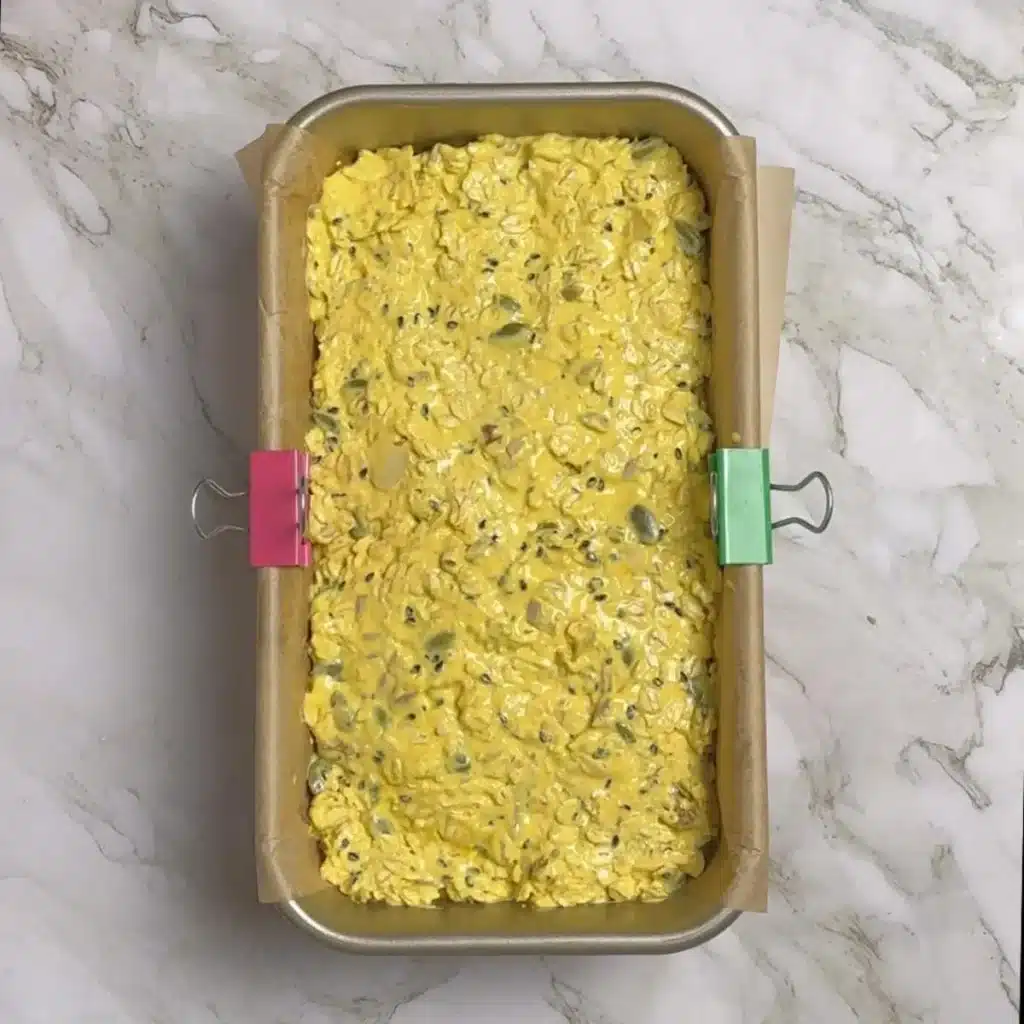 Turmeric Bread With Oats: Full Of Nuts And Seeds bake in oven