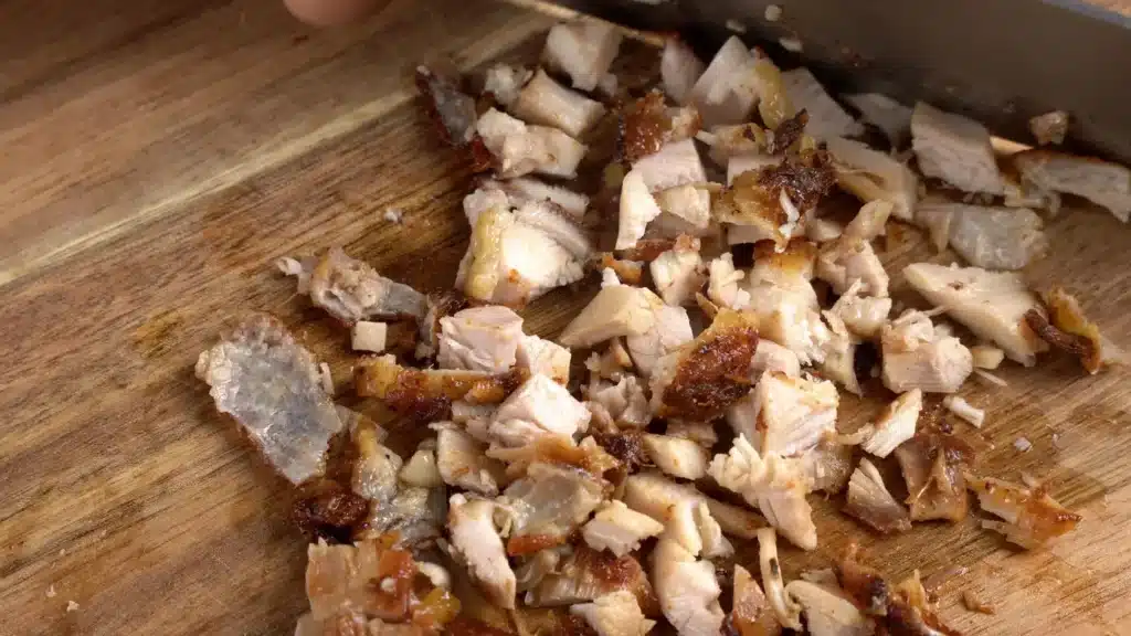 let chicken cool, cut in pieces