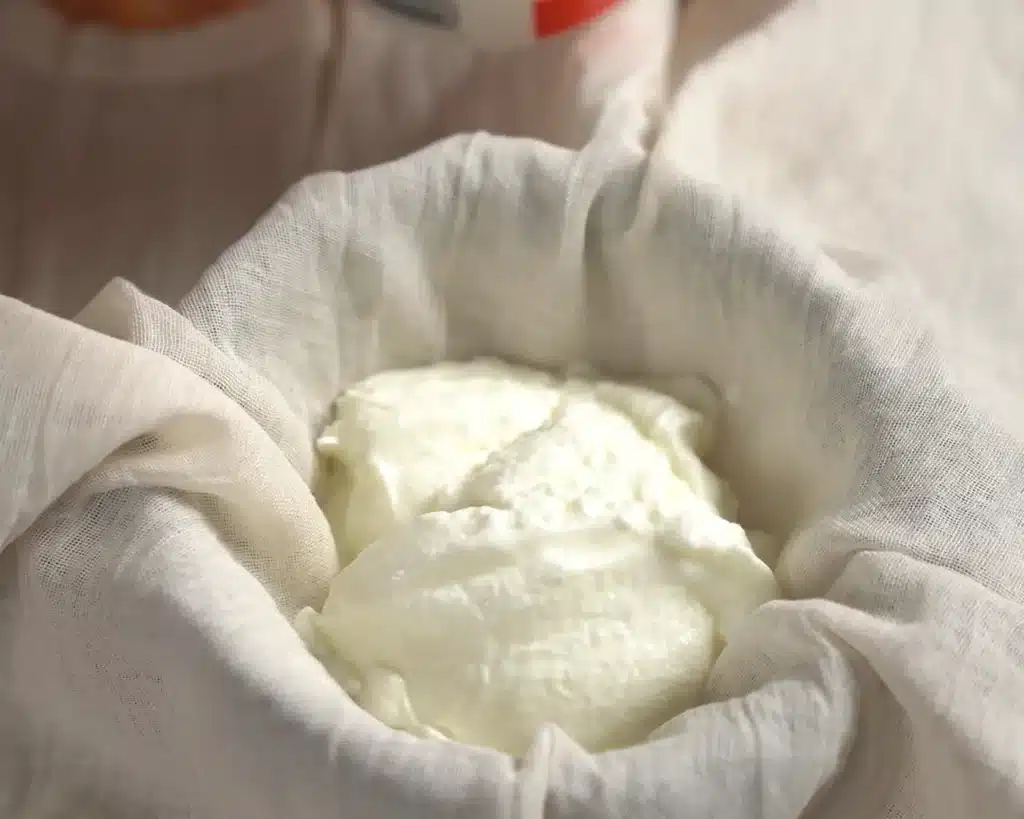 Place 350 grams of fresh plain curd into a clean, soft cheesecloth