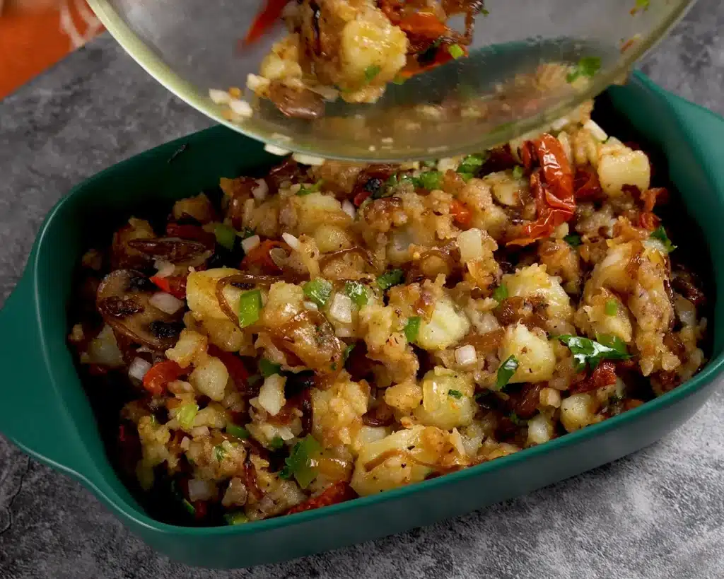 Vegetable Casserole: A Cheesy Dinner Recipe Spread the colorful vegetable mixture into a casserole dish and top it heavily with mozzarella and cheddar cheese.