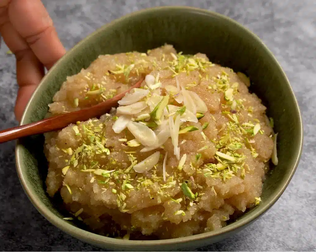 Mamounia: Quick 10-Minute Syrian Breakfast Recipe Serve warm, topped with extra cinnamon powder (optional), chopped pistachios, and remaining soaked almonds.