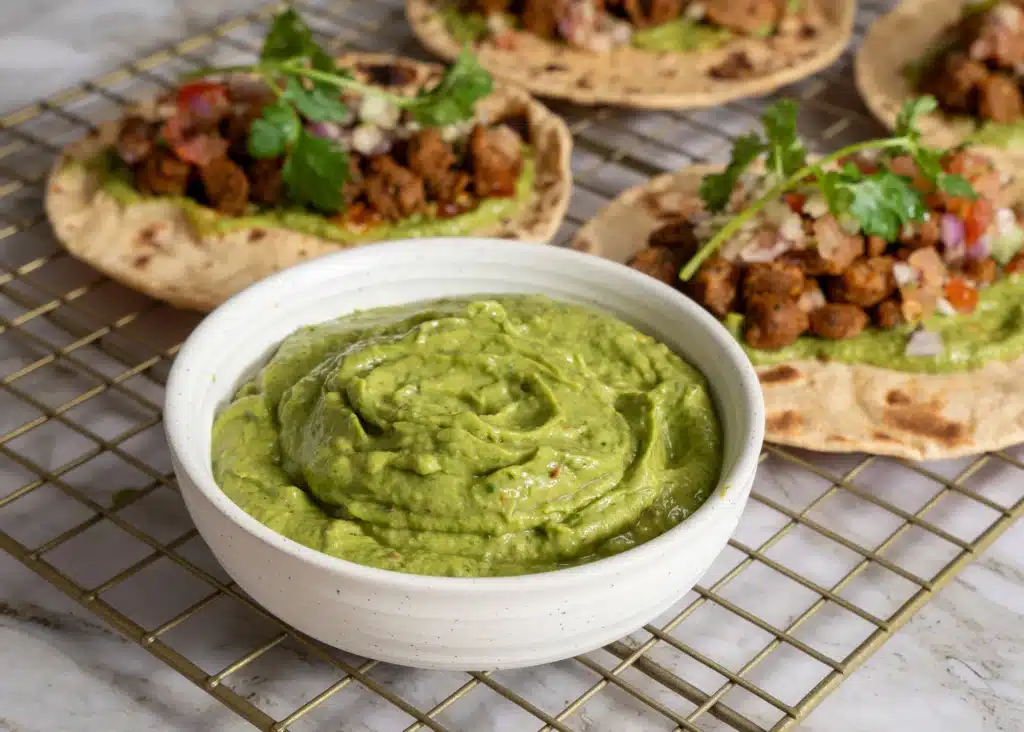 The Best No-Meat Soya Taco Recipe avocado spread for tacos