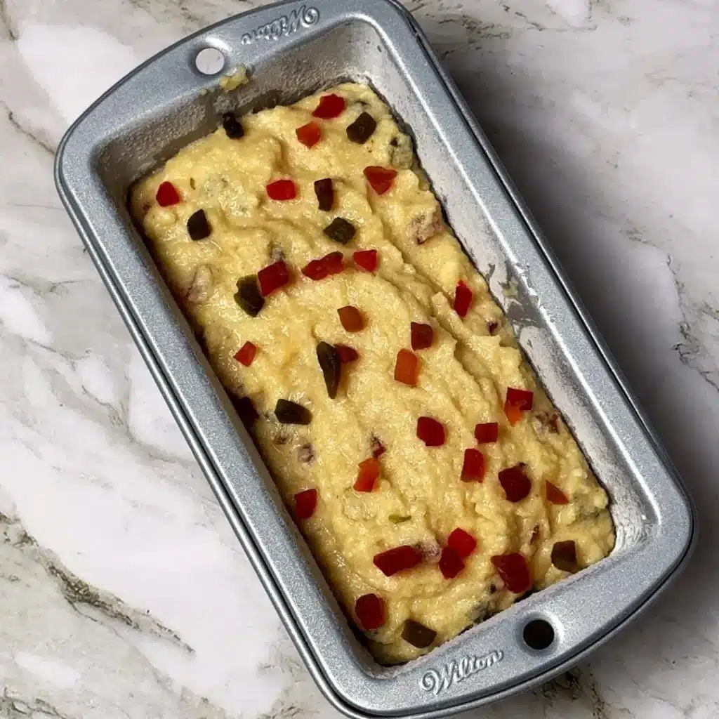 Lentil Tutti Frutti Bread Recipe: No flour No Egg greese baking dish , add mixture