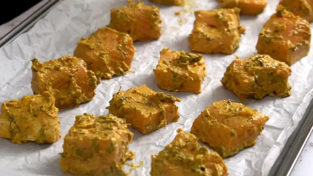 Broiled Tandoori Salmon Recipe in Under 25 Minutes apply butter in pachment paper , place the salmon