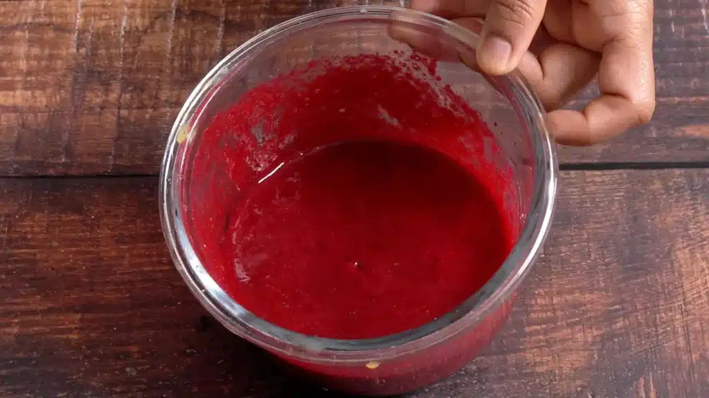 Colourful Beetroot Bloody Omelette with Melted Cheese beat eggs with beetroot paste, salt , paprika