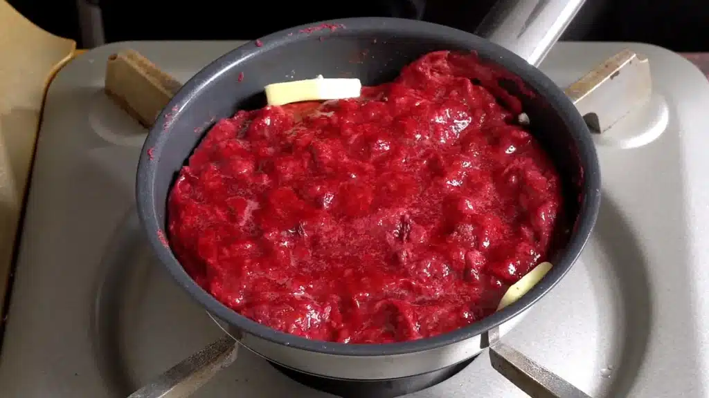 Colourful Beetroot Bloody Omelette with Melted Cheese heat a pan , add egg mixture and butter 2