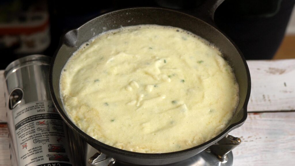 heat pan , add mix , spread