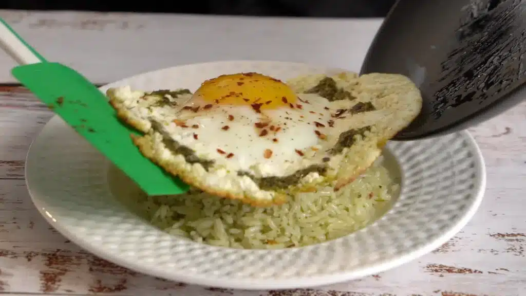 place egg on top of rice