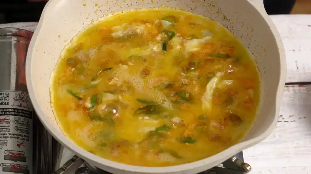 Try This Green Onion Omelette – It’s Really Good! pour egg , cover and cook