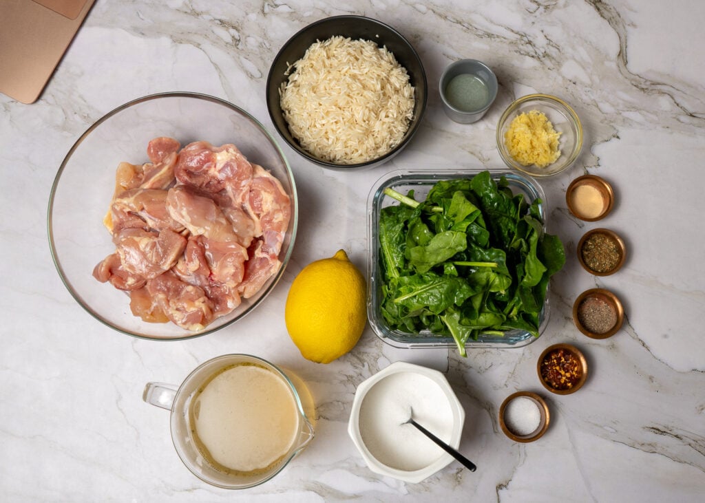 One Pan Spinach & Chicken Rice (Greek Inspired) lemon chicken rice ingredients