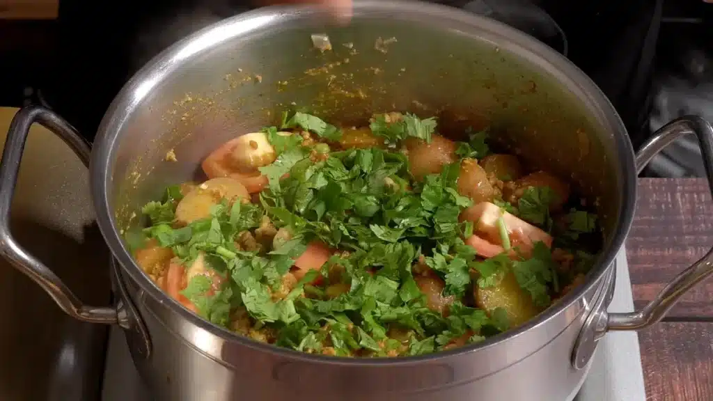Chicken Mince & Peas: Simple and Full of Flavor now add green peas toamato coriander, cover and switch off the heat