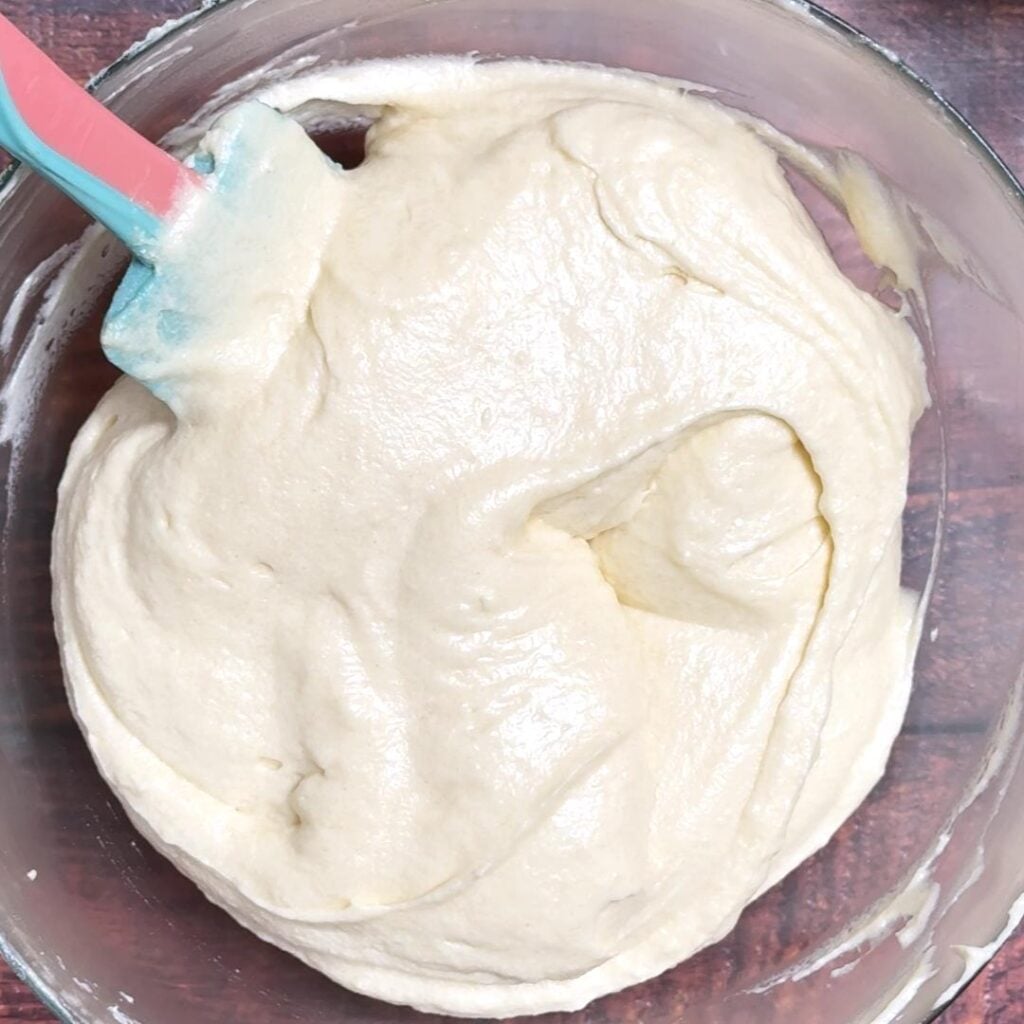Easy Peasy Plum Cake with Fresh Plums Add the egg, yogurt, salt then mix well, Add the flour along with baking soda