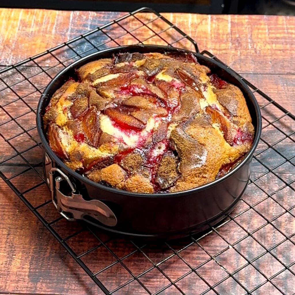 Easy Peasy Plum Cake with Fresh Plums Preheat the oven to 170°C (338°F) and bake for 50–55 minutes